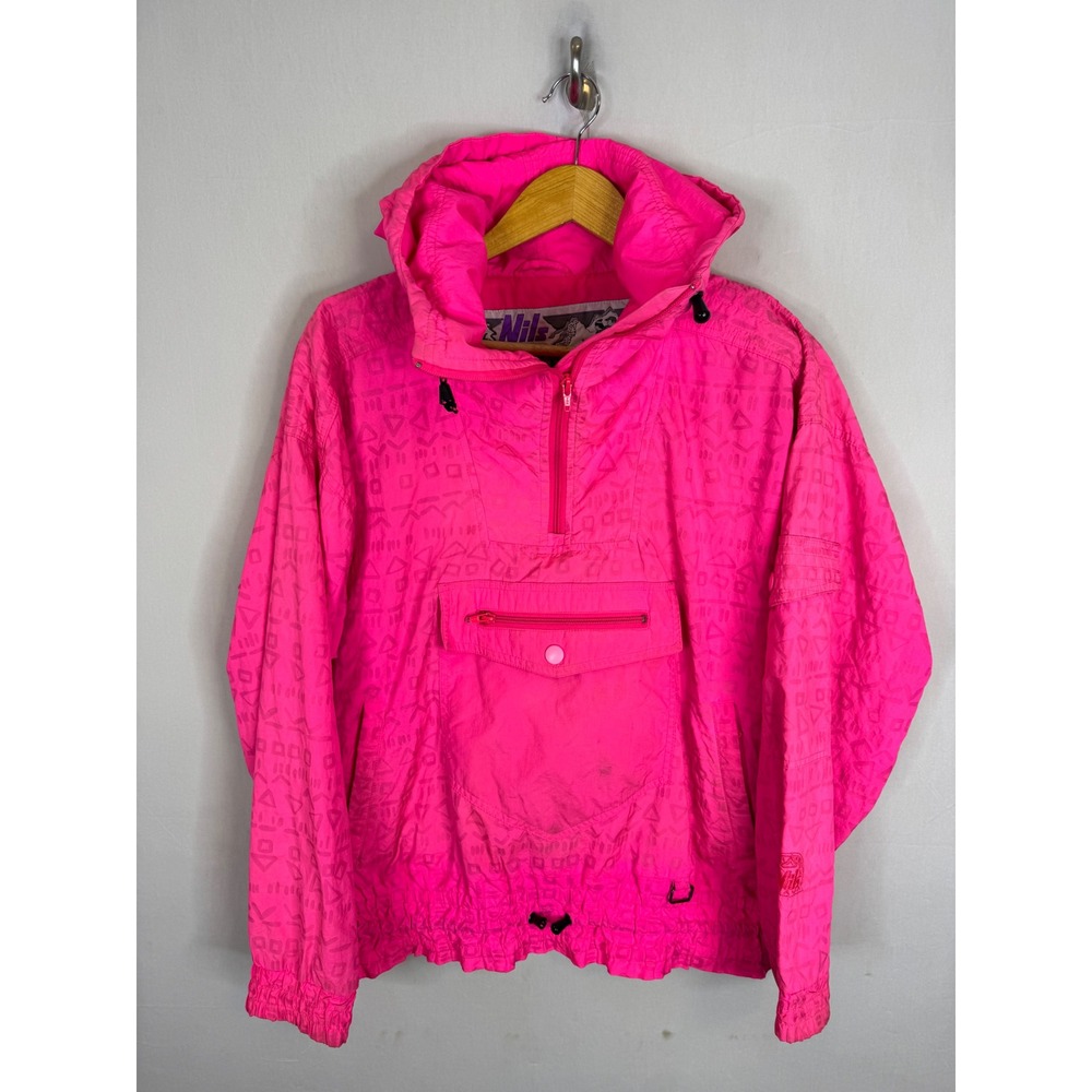 Vintage Nils Tricia Neon Pink Jacquard Ski Jacket Anorak Womens 8 Aztec Print